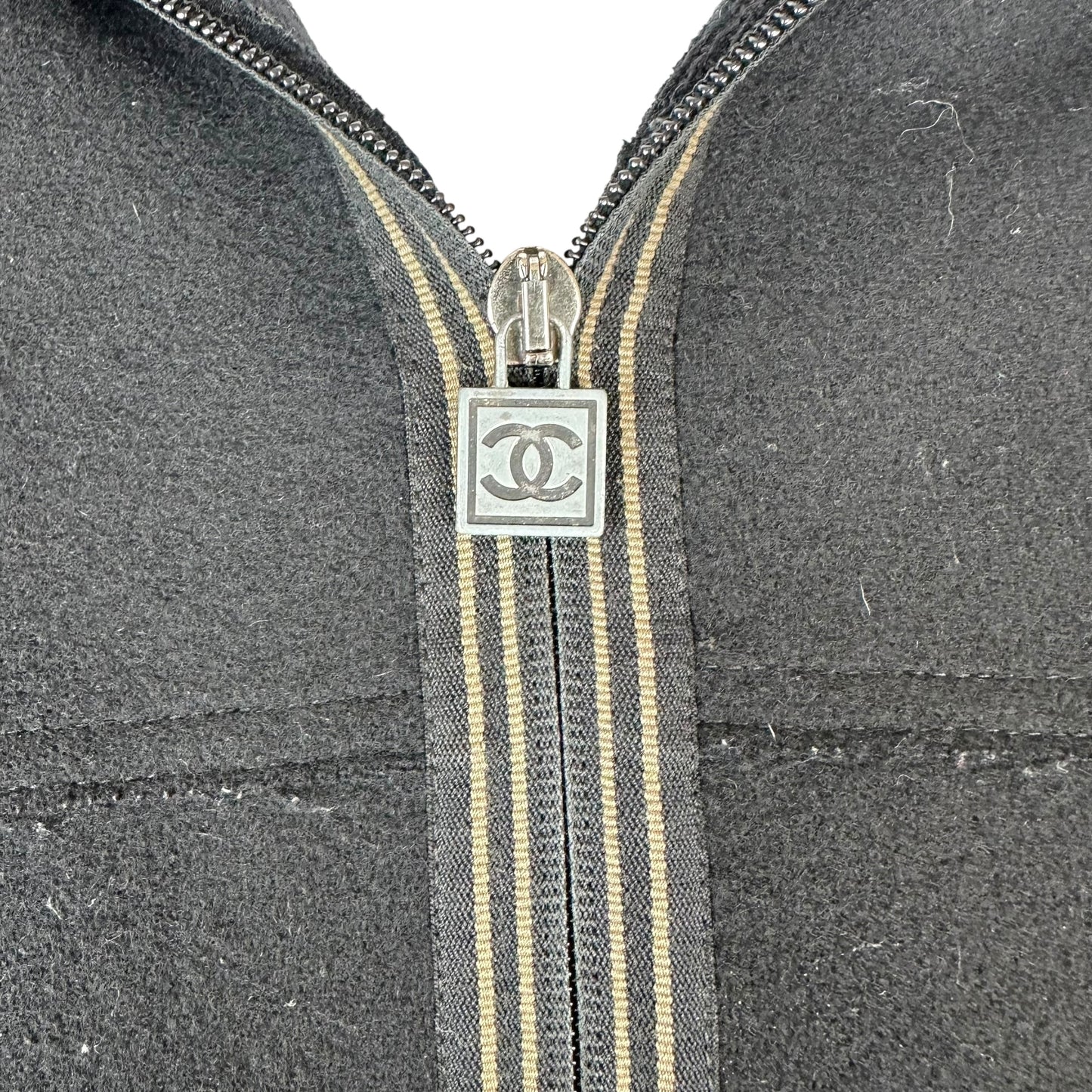 Chanel Sport Autumn 2005 Black Sherpa & Wool Hooded Bomber Jacket - Outfit Repeater