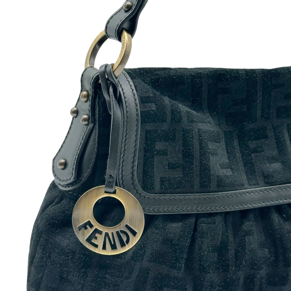 Fendi Black Suede Zucca Monogram Shoulder Bag