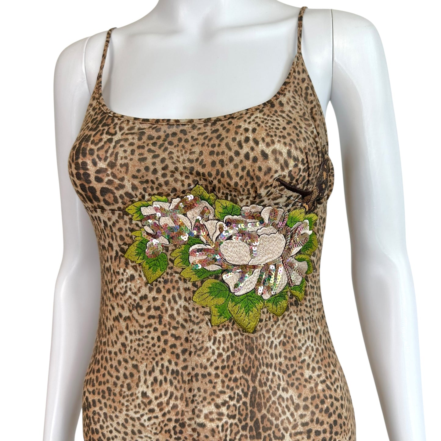 Just Cavalli Roberto Cavalli Metallic Leopard & Sequin Floral Midi Dress