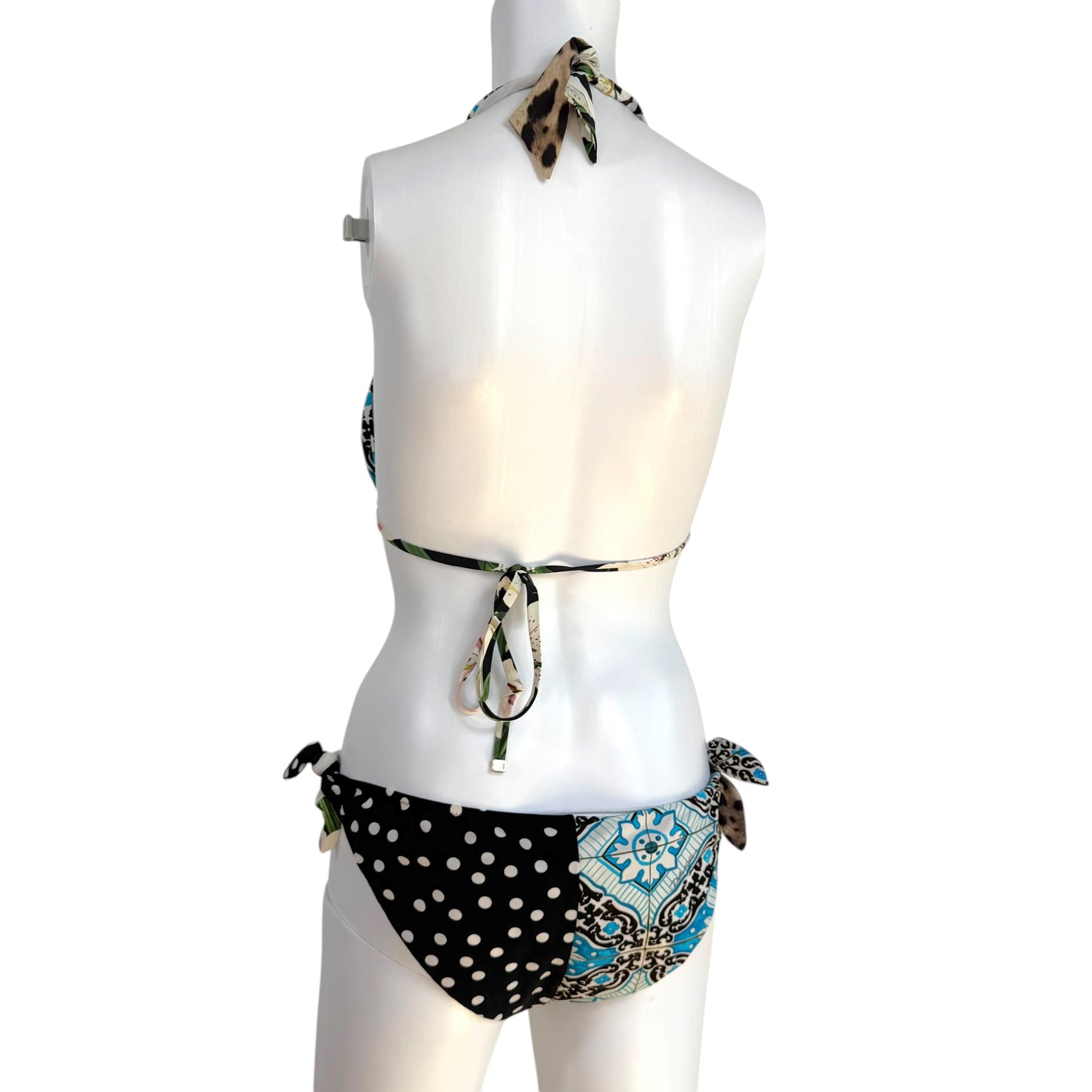Dolce & Gabbana Leopard & Floral Print Triangle Tie Bikini Set