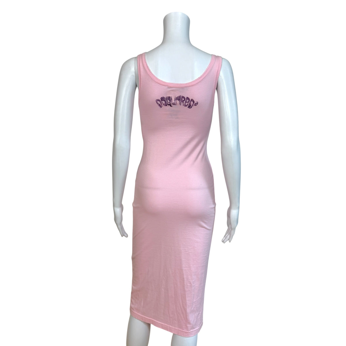 Dsquared2 Pink Totem Pole Logo Print Midi Tank Dress