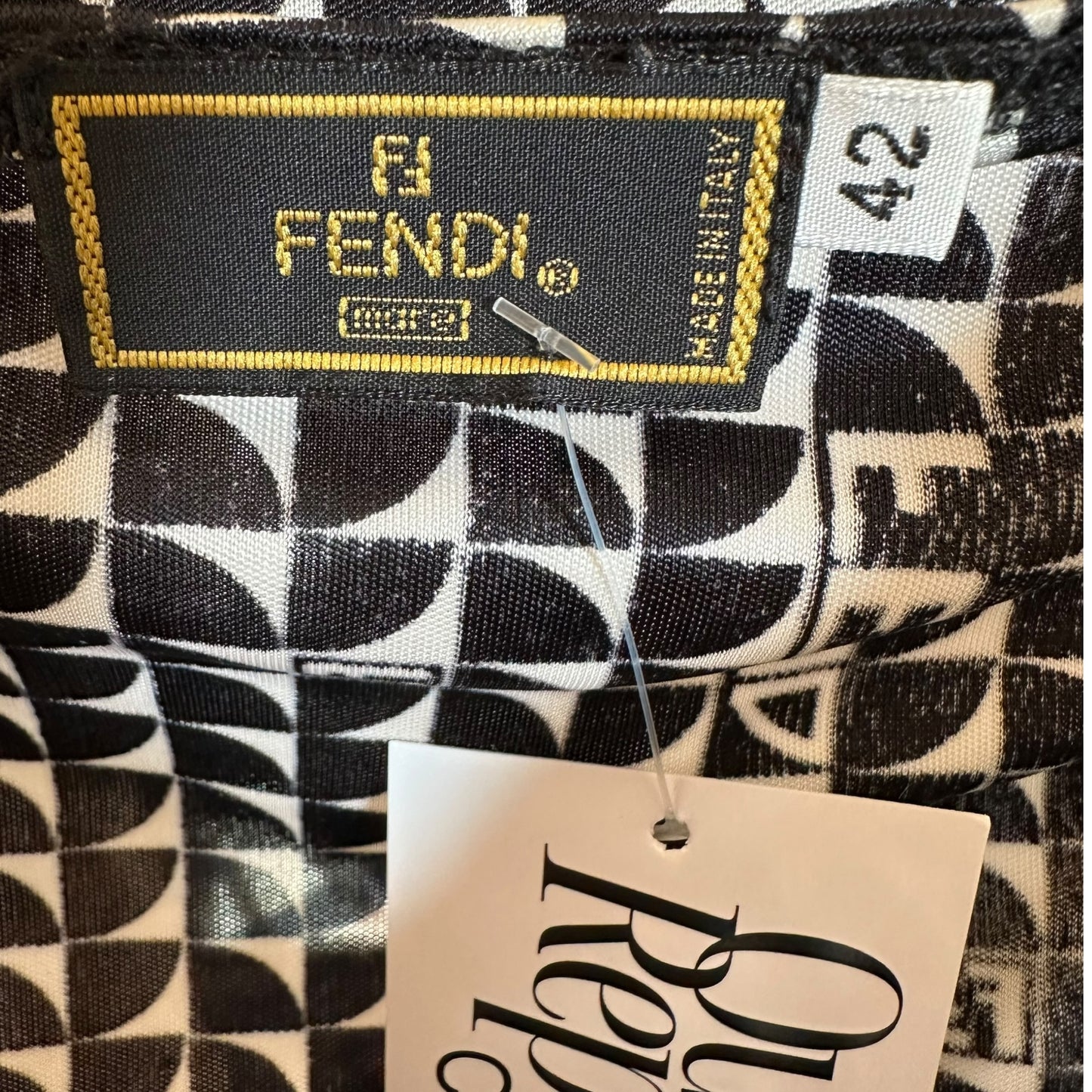 Fendi Black & White Monogram Print Cowl Neck Cropped Cami