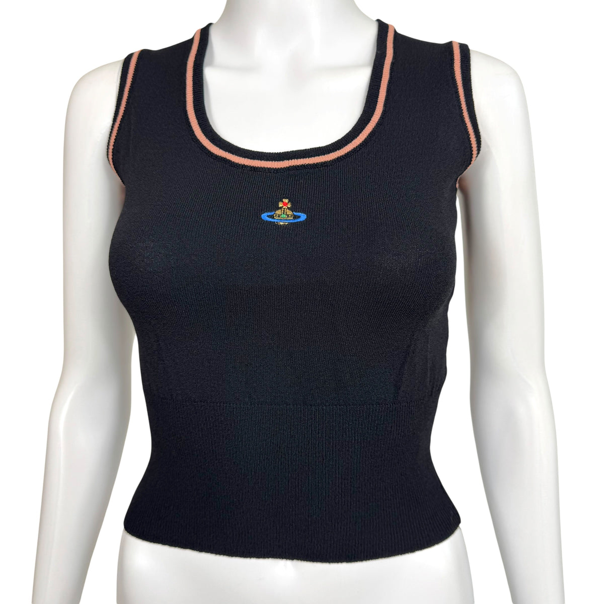Vivienne Westwood Cropped Tank Black Knit Pink Trim