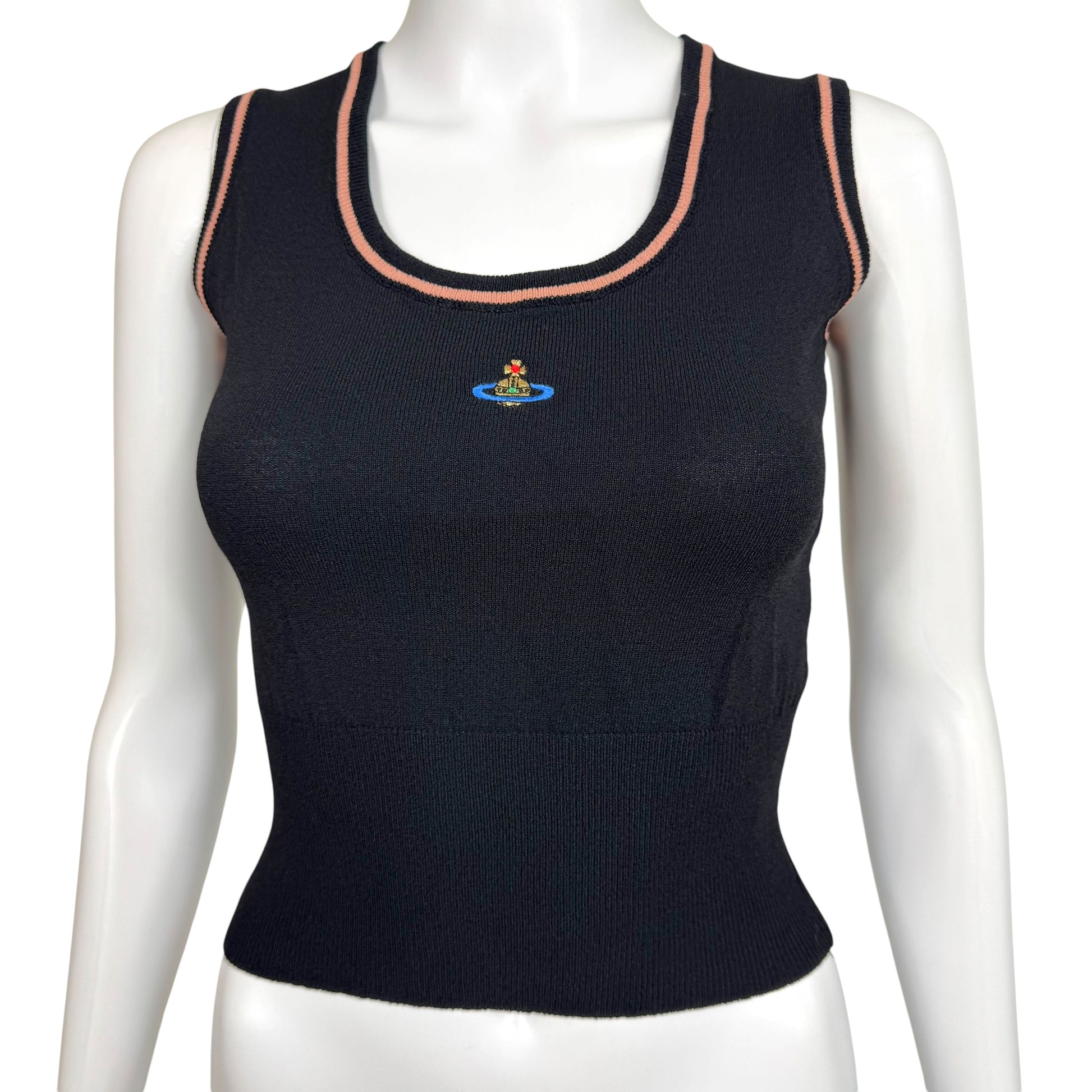 Vivienne Westwood Cropped Tank Black Knit Pink Trim