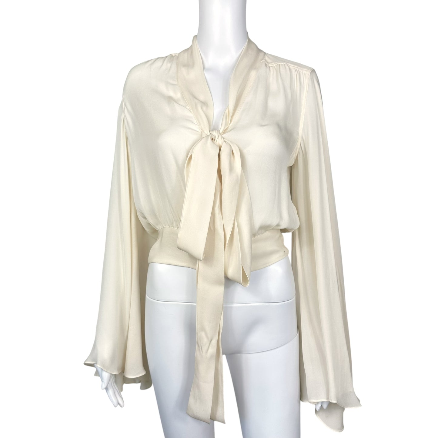 Jean Paul Gaultier Ivory Silk Flare Sleeve Blouse