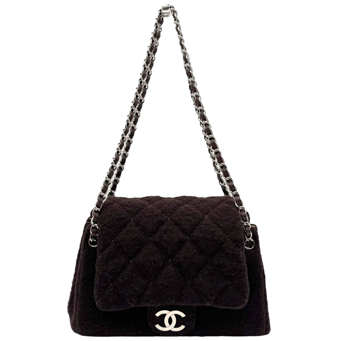 Chanel Brown Wool & Silver Hardware Matelasse Accordion Bag - Outfit Repeater