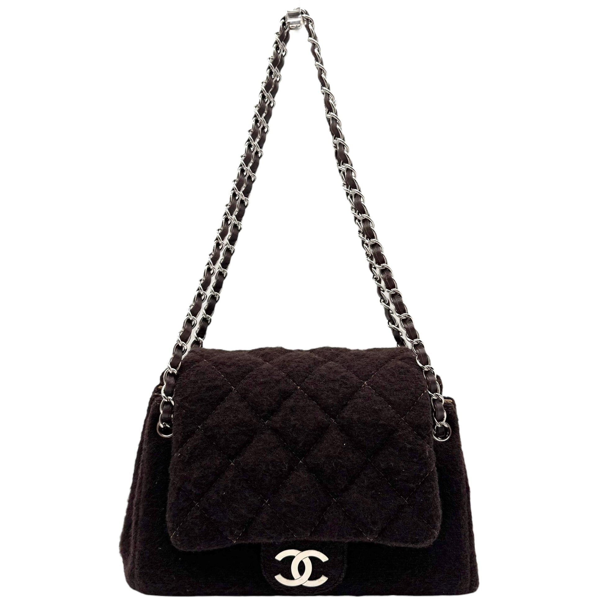 Chanel Brown Wool & Silver Hardware Matelasse Accordion Bag - Outfit Repeater