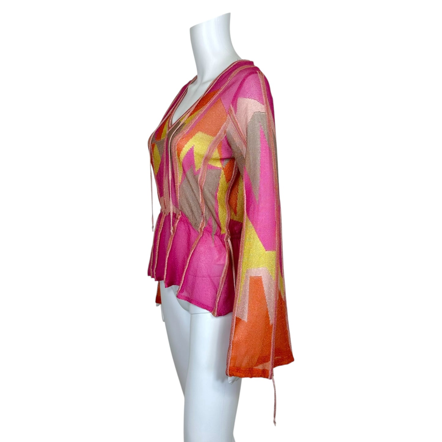 M Missoni Pink & Orange Metallic Semi-Sheer Knit Blouse NEW