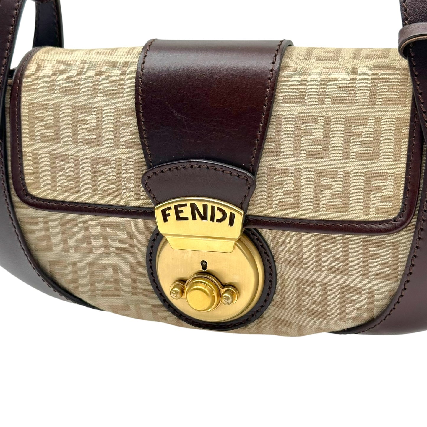 Fendi Brown & Beige Zucchino Monogram Compilation Shoulder Bag