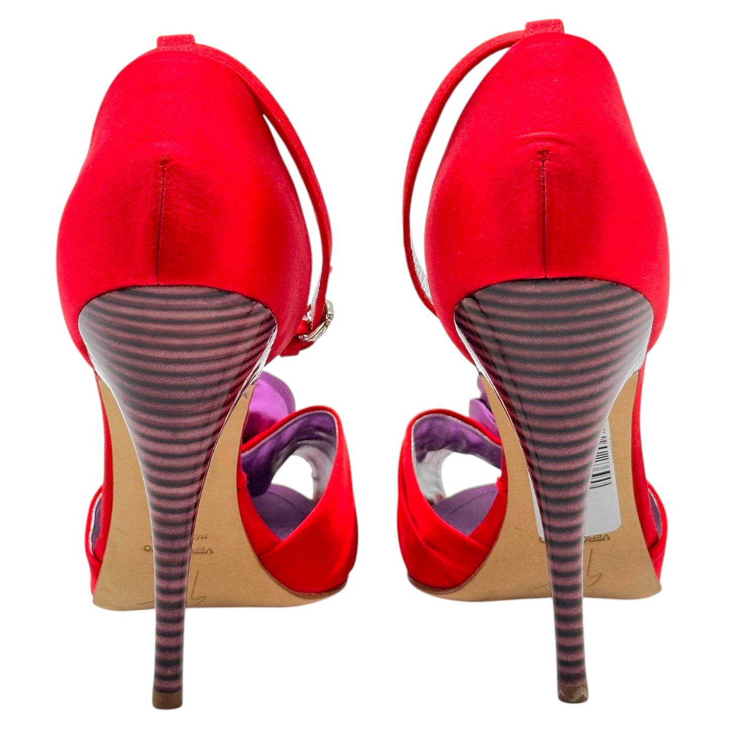 Giuseppe Zanotti Red & Purple Satin Rose Sandal Heels