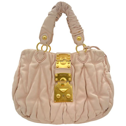 Miu Miu Pink Leather Quilted Small Tote Bag
