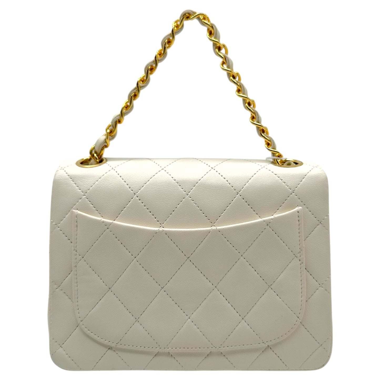 Chanel White Matelasse Lambskin & Gold Small Classic Flap Bag 1986-88