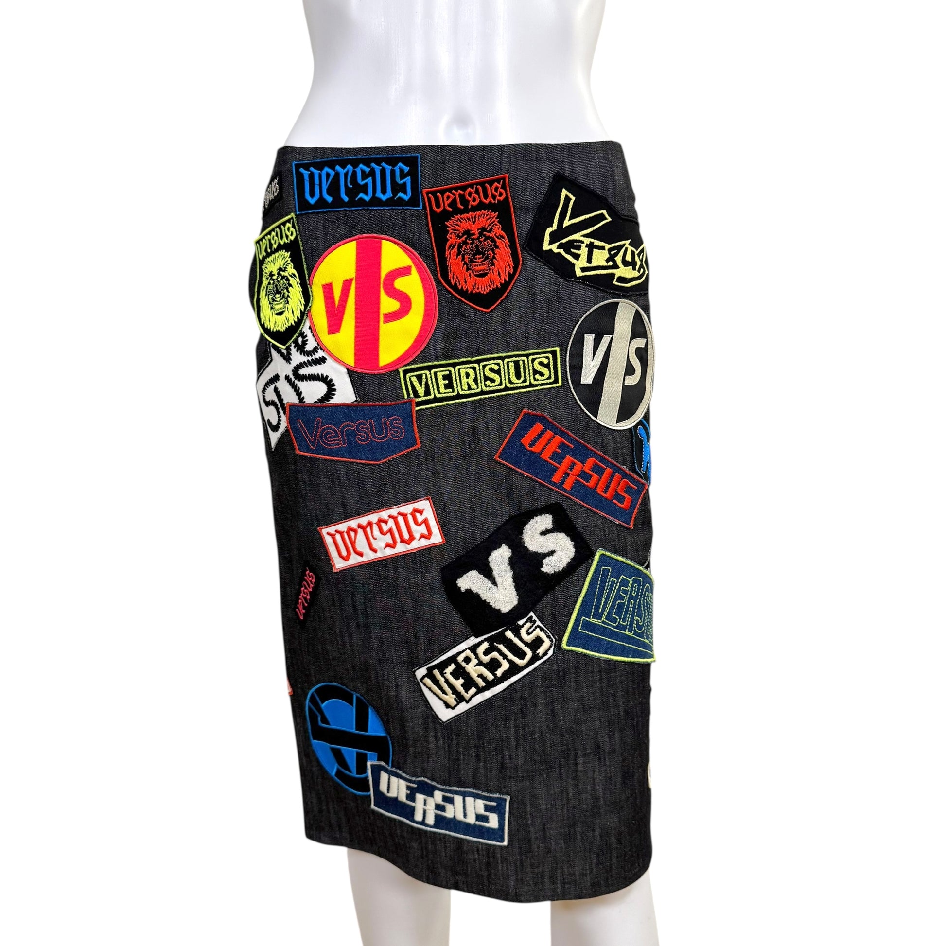 Versace Versus Logo Patch Denim Midi Skirt - Outfit Repeater