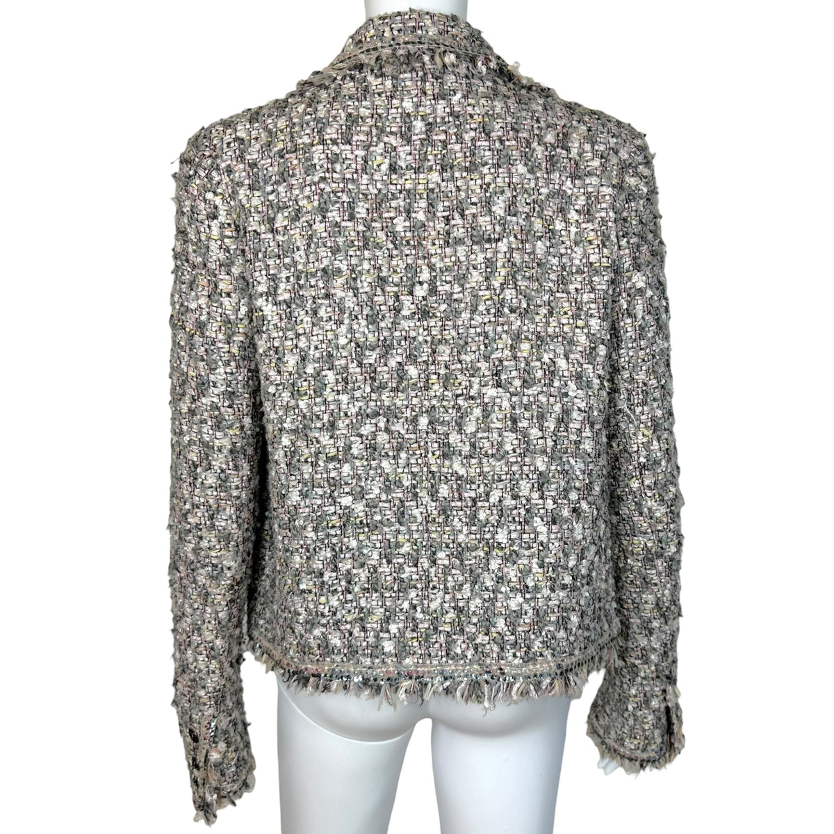 Chanel Tweed Blazer Jacket Pink Gray Sequin Trim