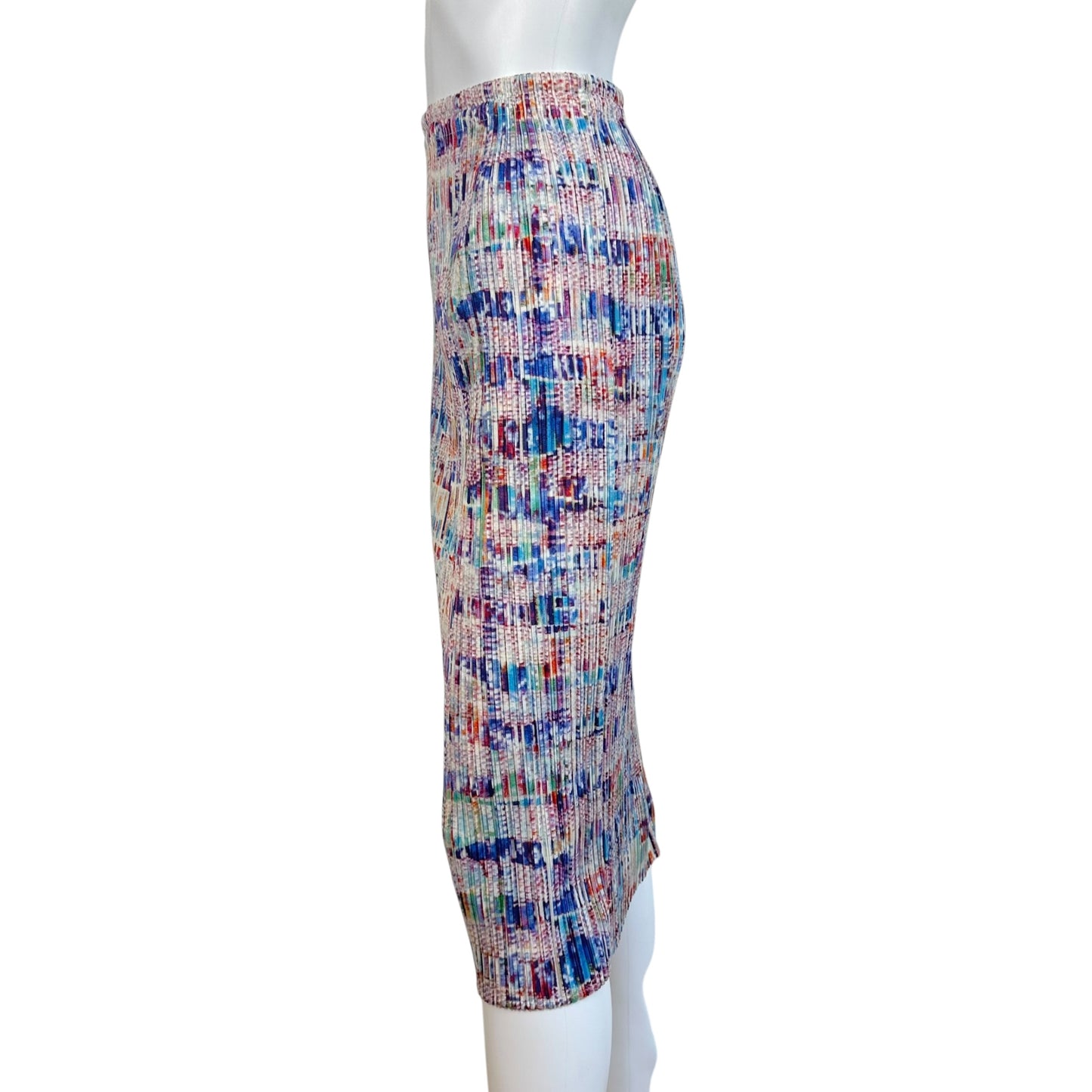 Issey Miyake Pleats Please Multicolor Printed Pleated Maxi Skirt