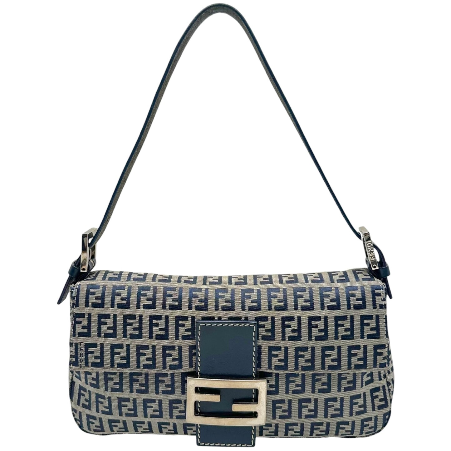 Fendi Navy Blue Zucchino Monogram Baguette Bag