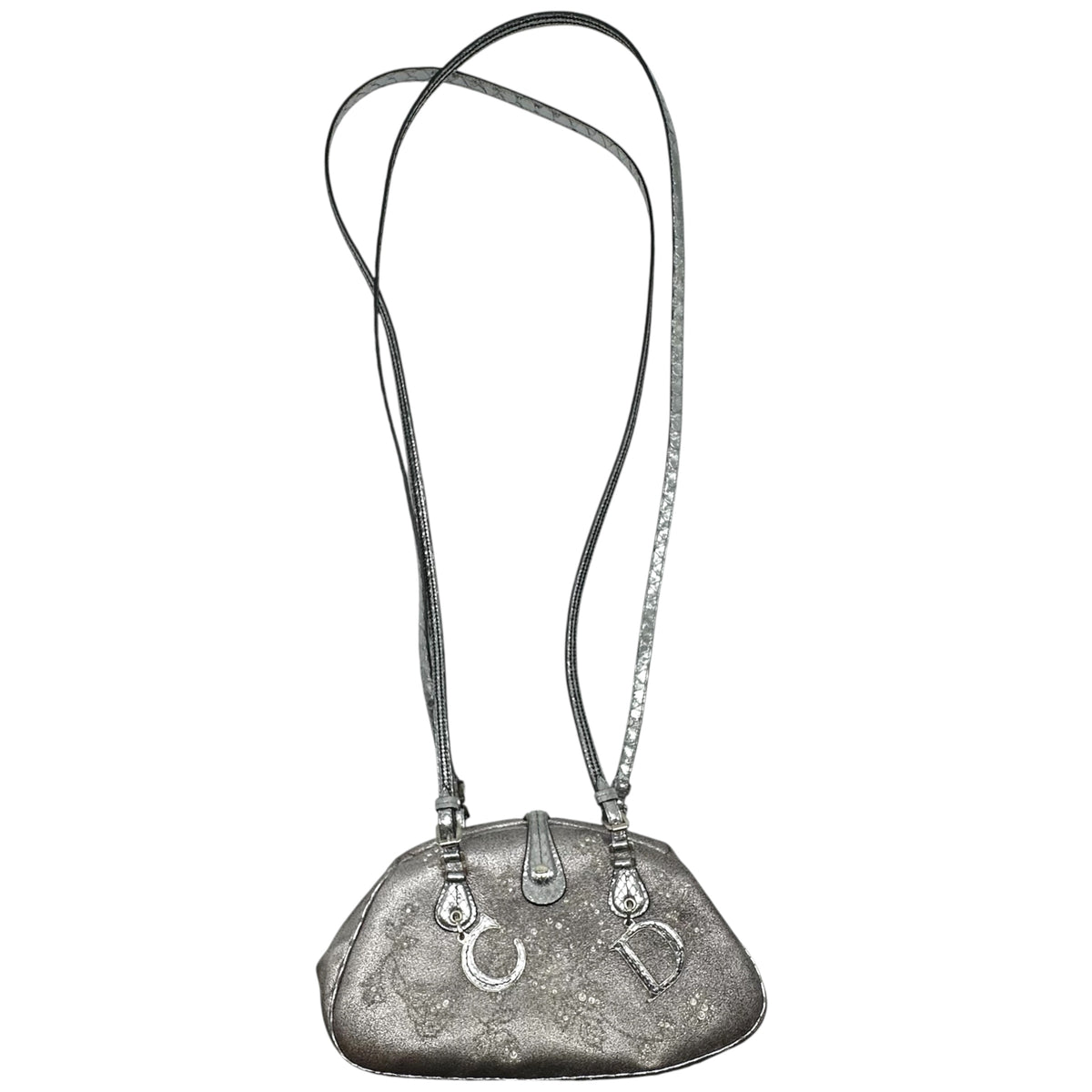 Christian Dior Limited Edition Silver Python & Beaded Suede Crossbody Bag