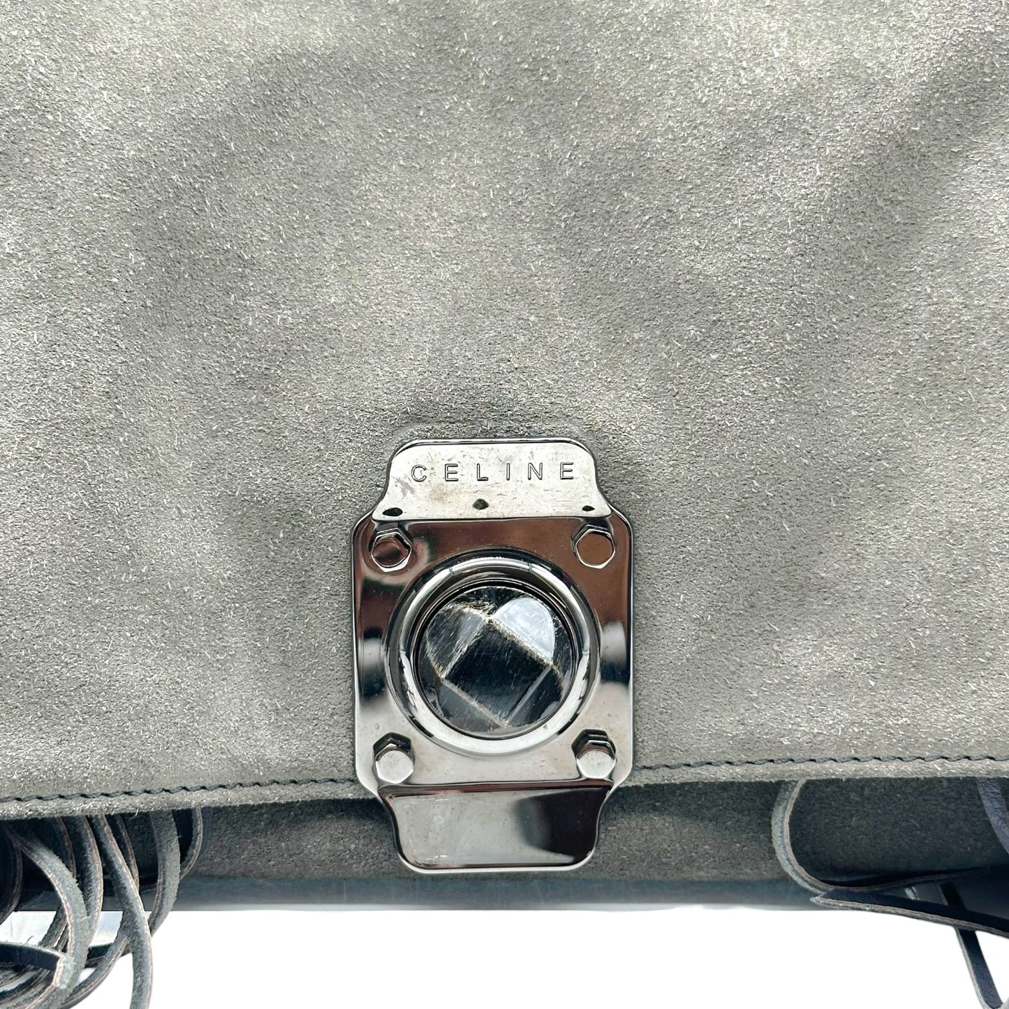 Celine Gray Suede Fringe Trim Crossbody Bag