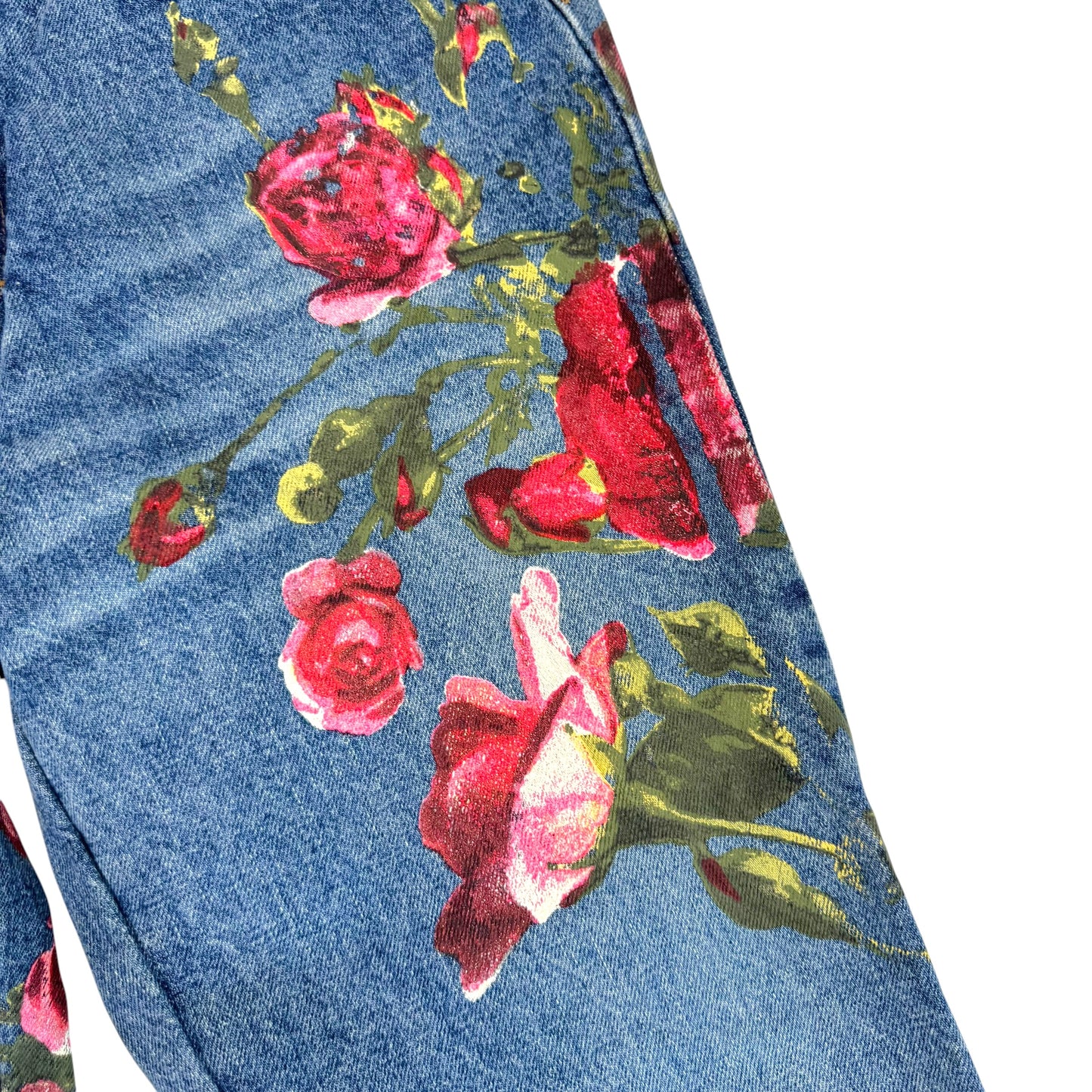 Roberto Cavalli F/W 1999 Hand Painted Rose Denim Jeans