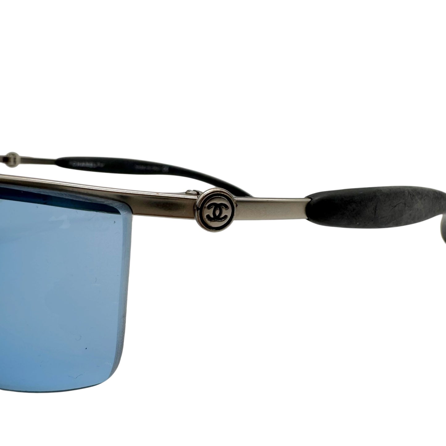 Chanel Sport Transparent Blue & Silver Top Rim 4008 Sunglasses w/ Case