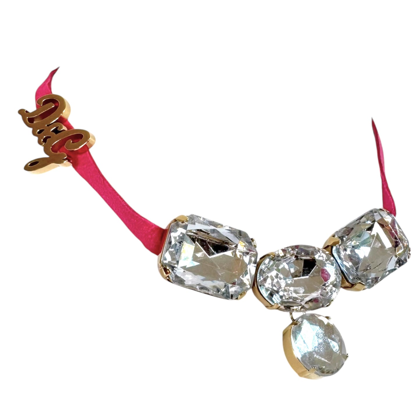 D&G Dolce & Gabbana Pink Suede & Crystal Logo Choker