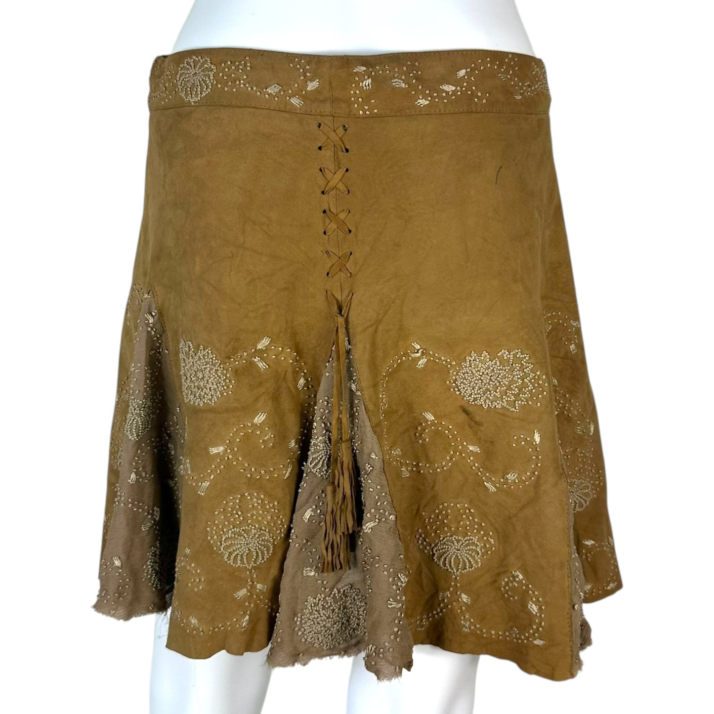 Roberto Cavalli Class Brown Suede Embroidered Mini Skirt
