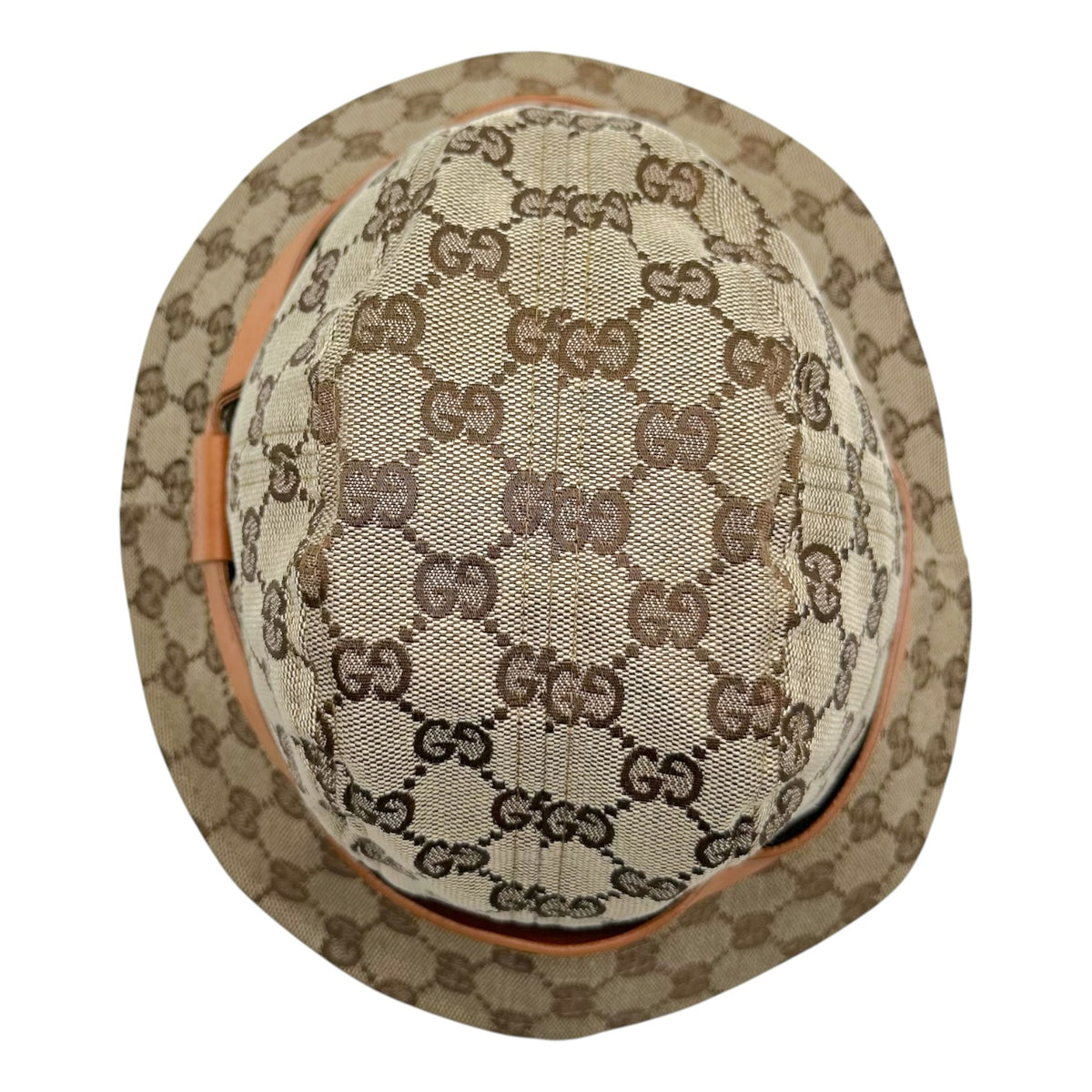 Gucci Tan Canvas Monogram Leather Trim Bucket Hat