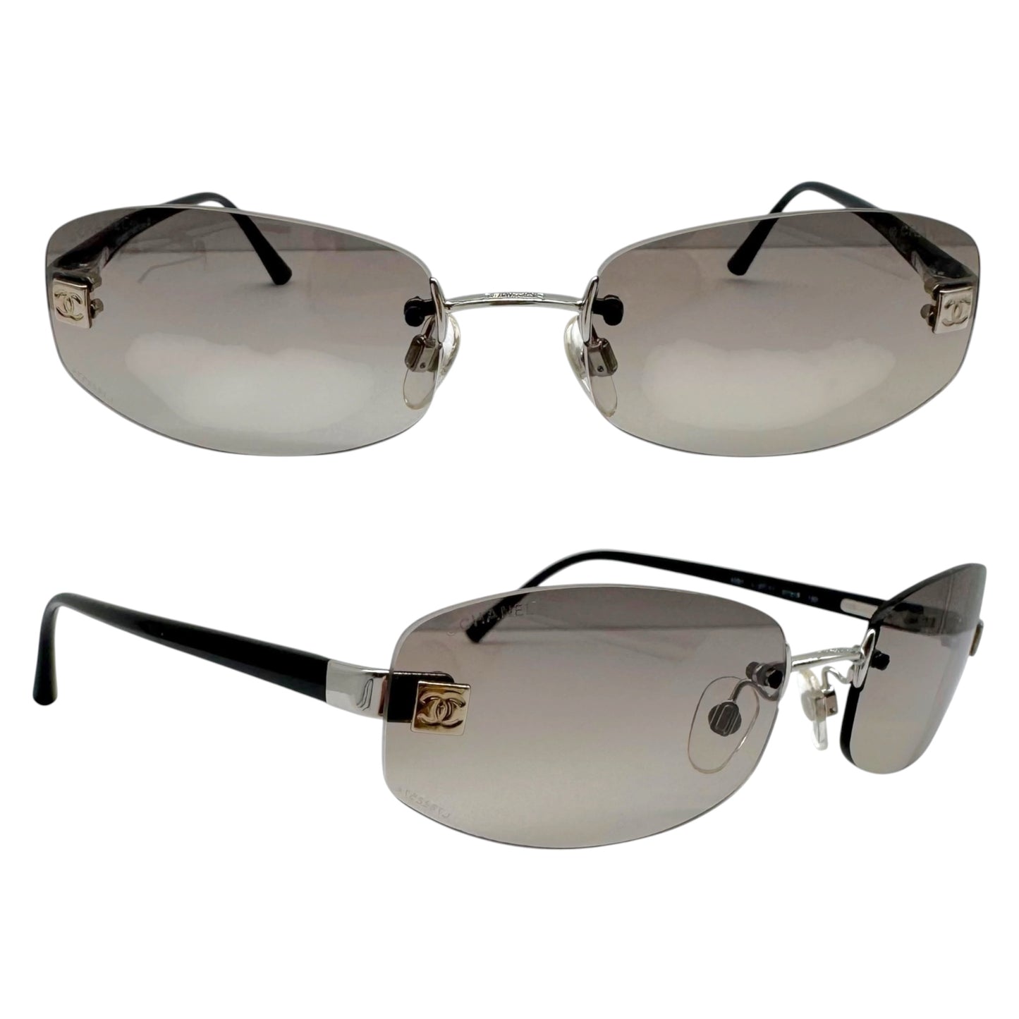 Chanel Rimless Oval Sunglasses Gray Gradient Lenses