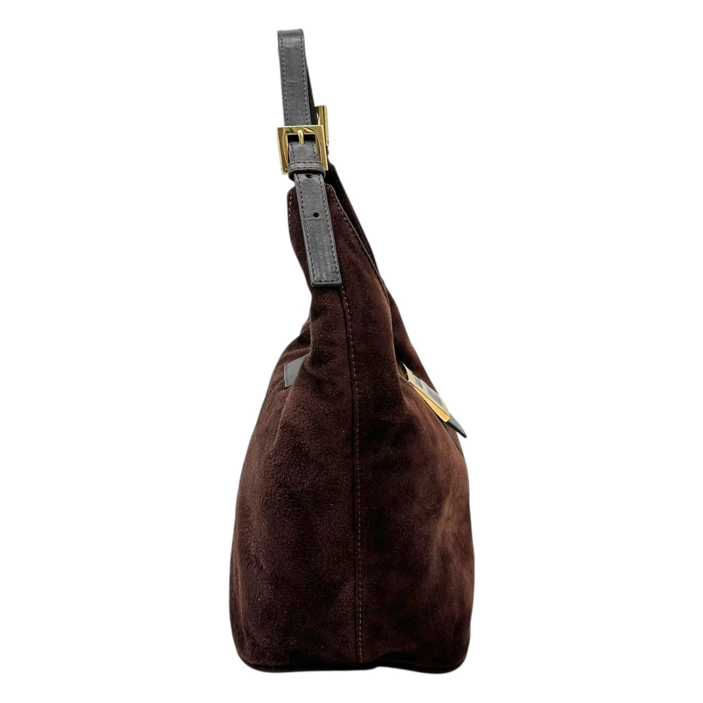 Fendi Brown Suede Baguette Bucket Shoulder Bag
