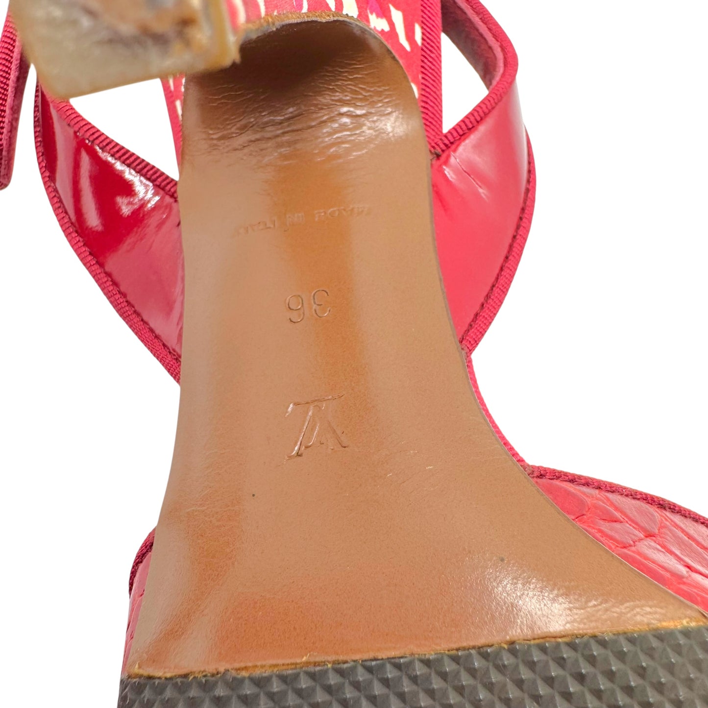 Louis Vuitton Red & White Gingham Silk & Crock Slingback Sandal Heels