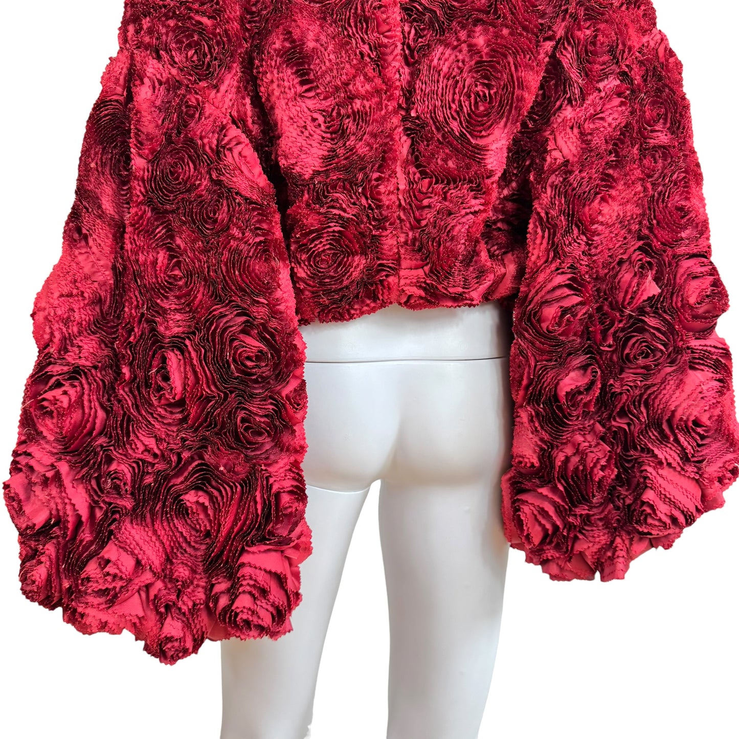 Blumarine Couture Red Silk Rose Patchwork Puff Sleeve Coat RARE