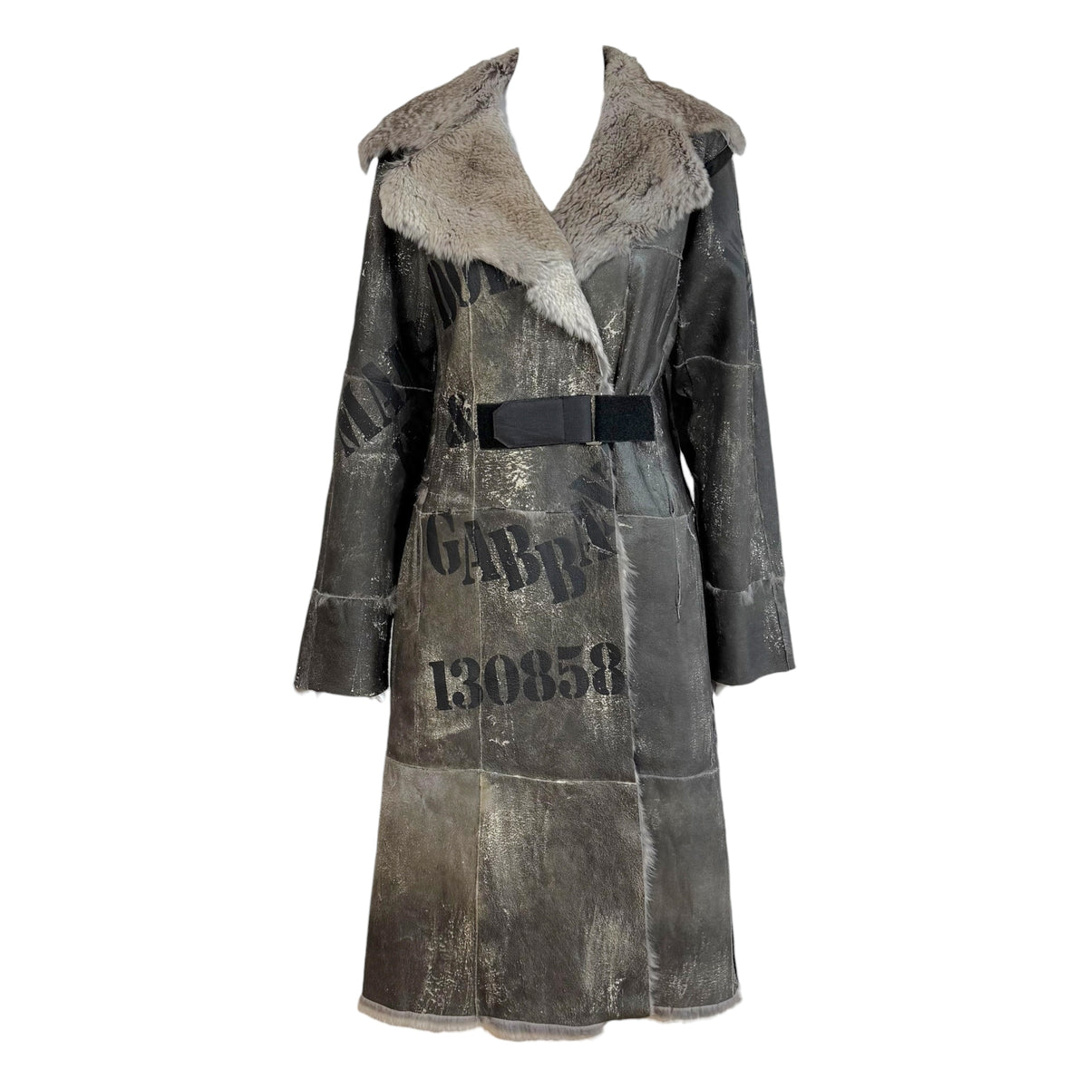 Dolce & Gabbana Gray Rabbit Fur Patchwork Mid-Length Coat