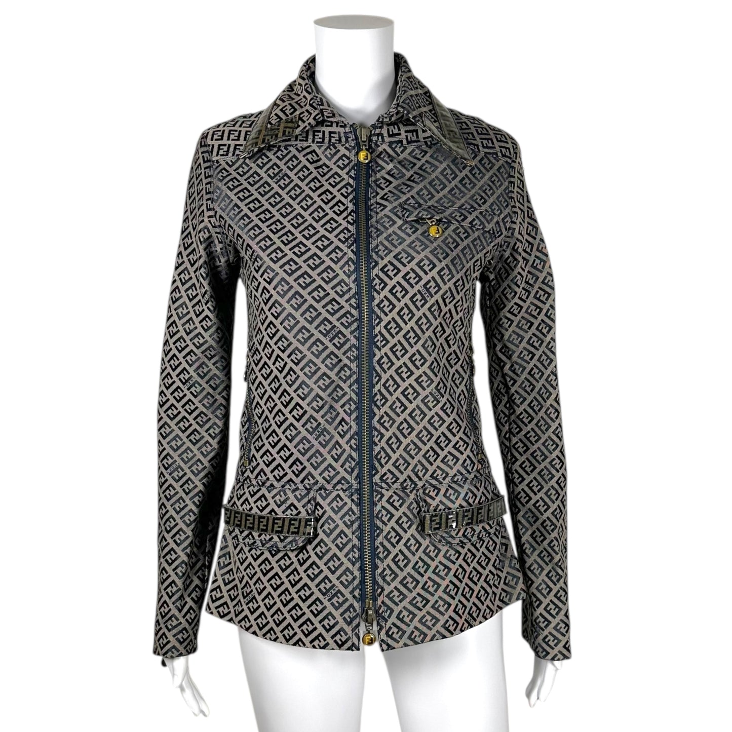Fendi Navy Blue Zucchino Monogram Print Jacket