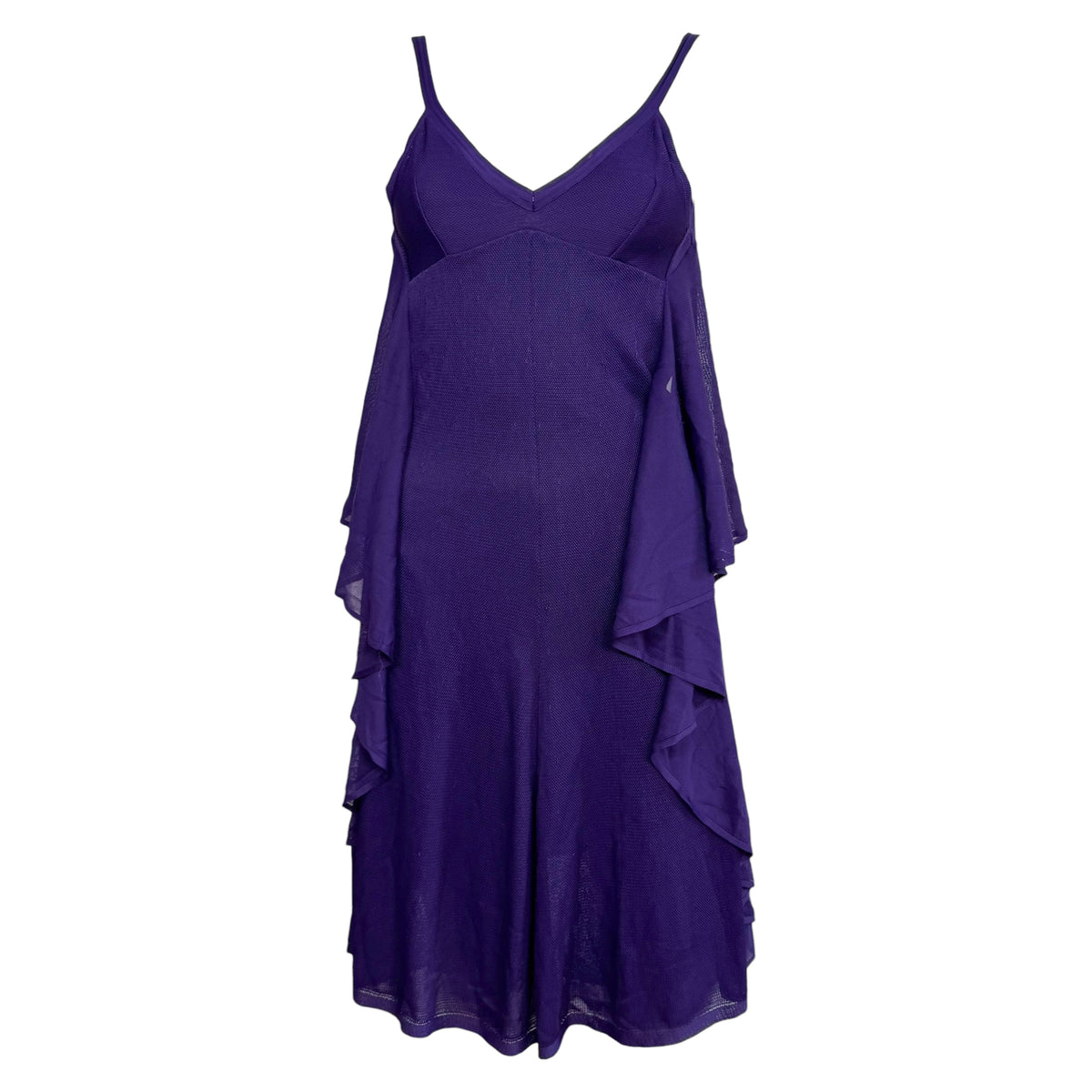 Chanel Spring 2009 Deep Purple Tie-Back Ruffle Knit Midi Dress