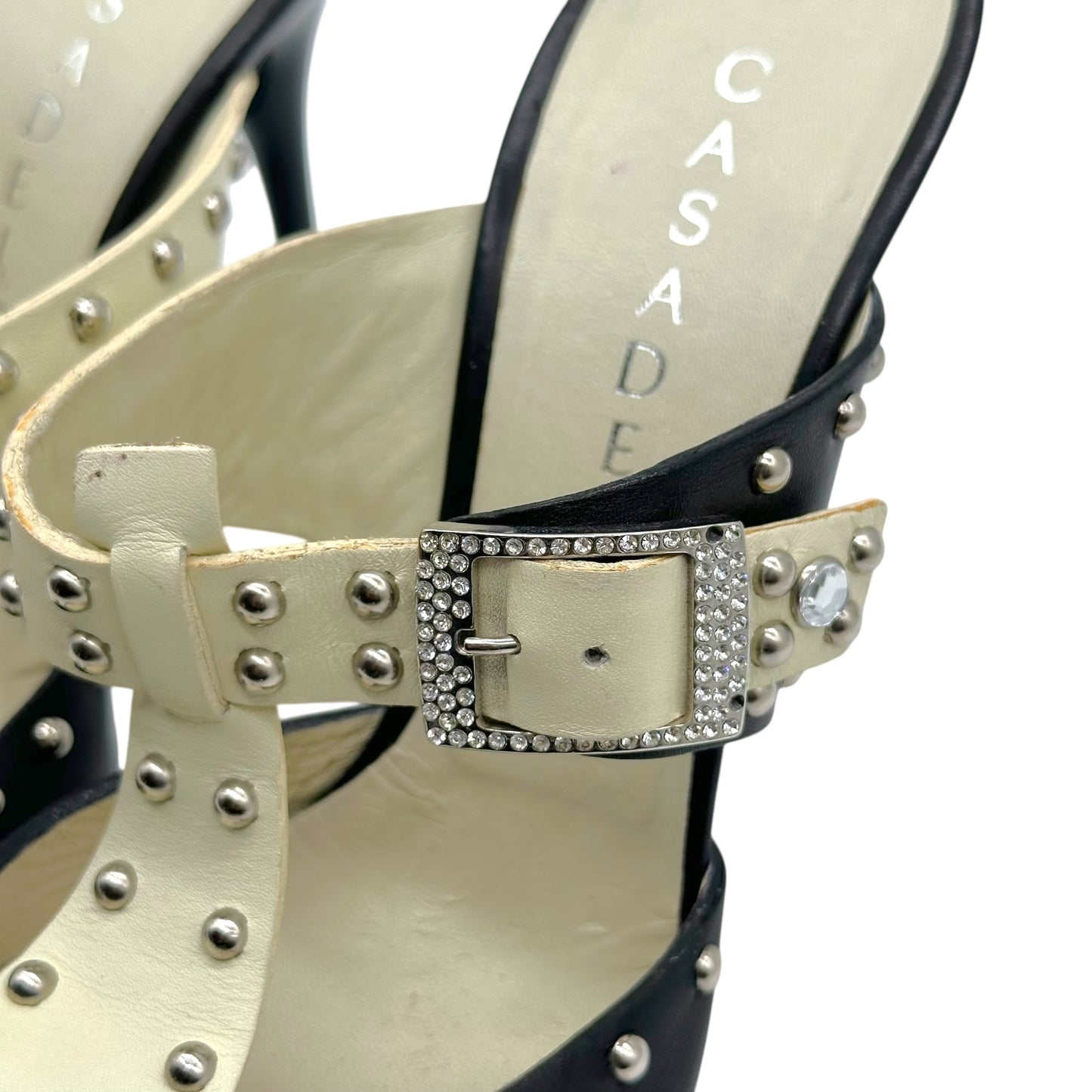 Casadei Studded Black & White Mule Heels - Outfit Repeater