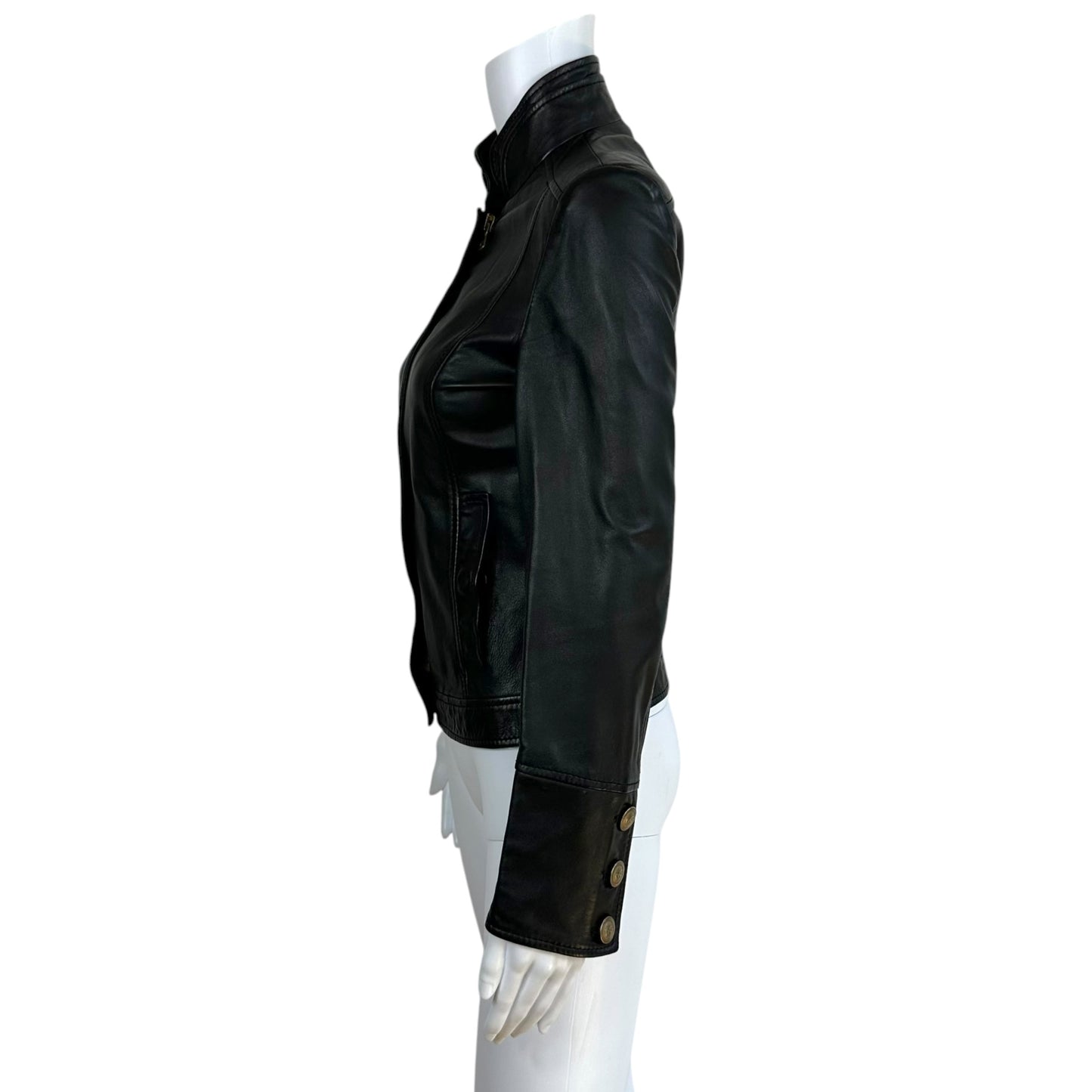 Dolce & Gabbana Black Logo Button Cuff Leather Jacket