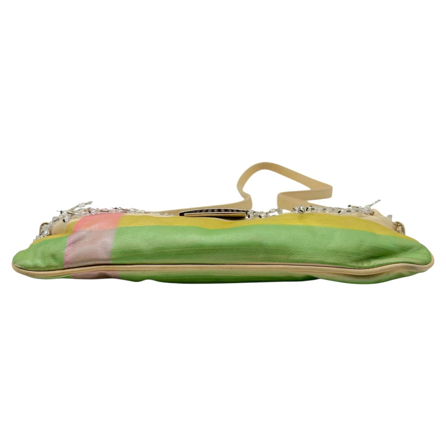 Fendi Pastel Painted Leather & Beaded Rhinestone Embellished Crossbody Baguette Bag