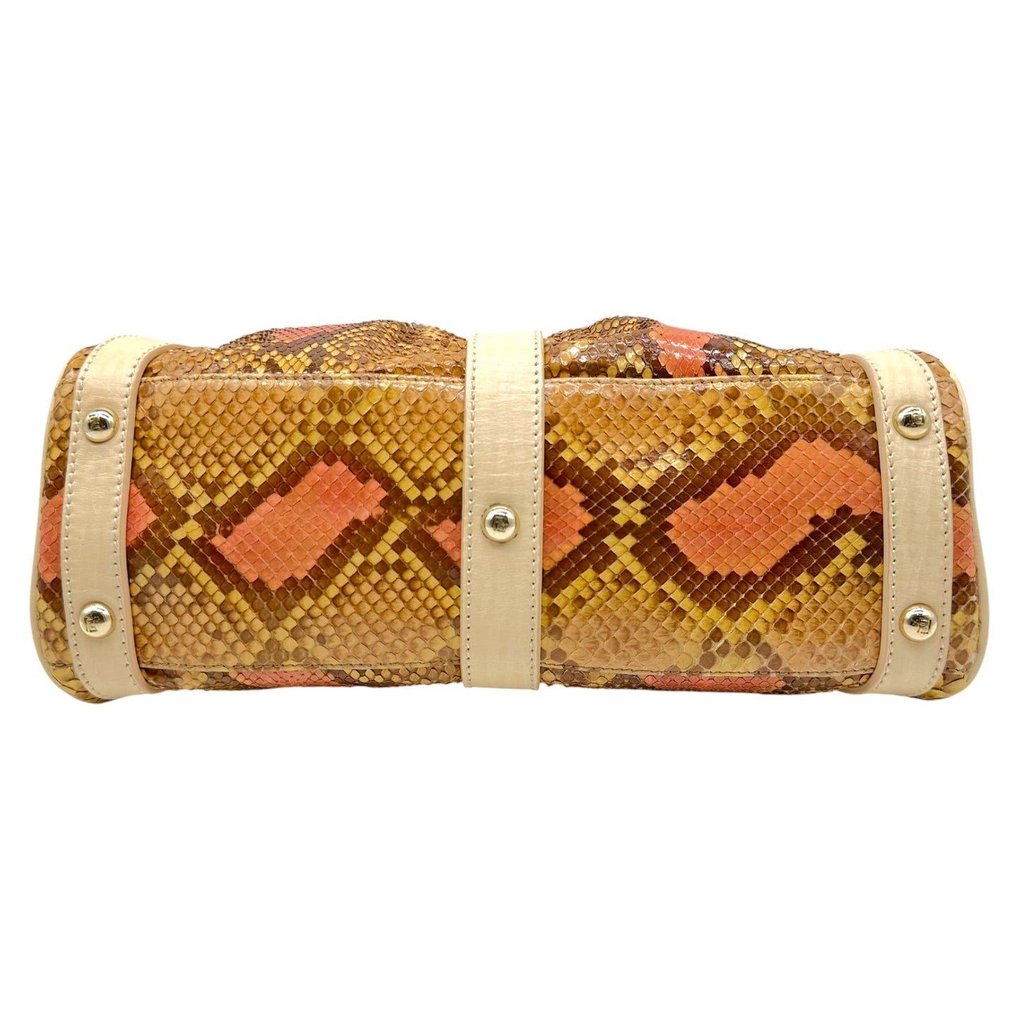 Fendi Brown & Pink Ivory Leather Trim Python Pequin Magic Handbag