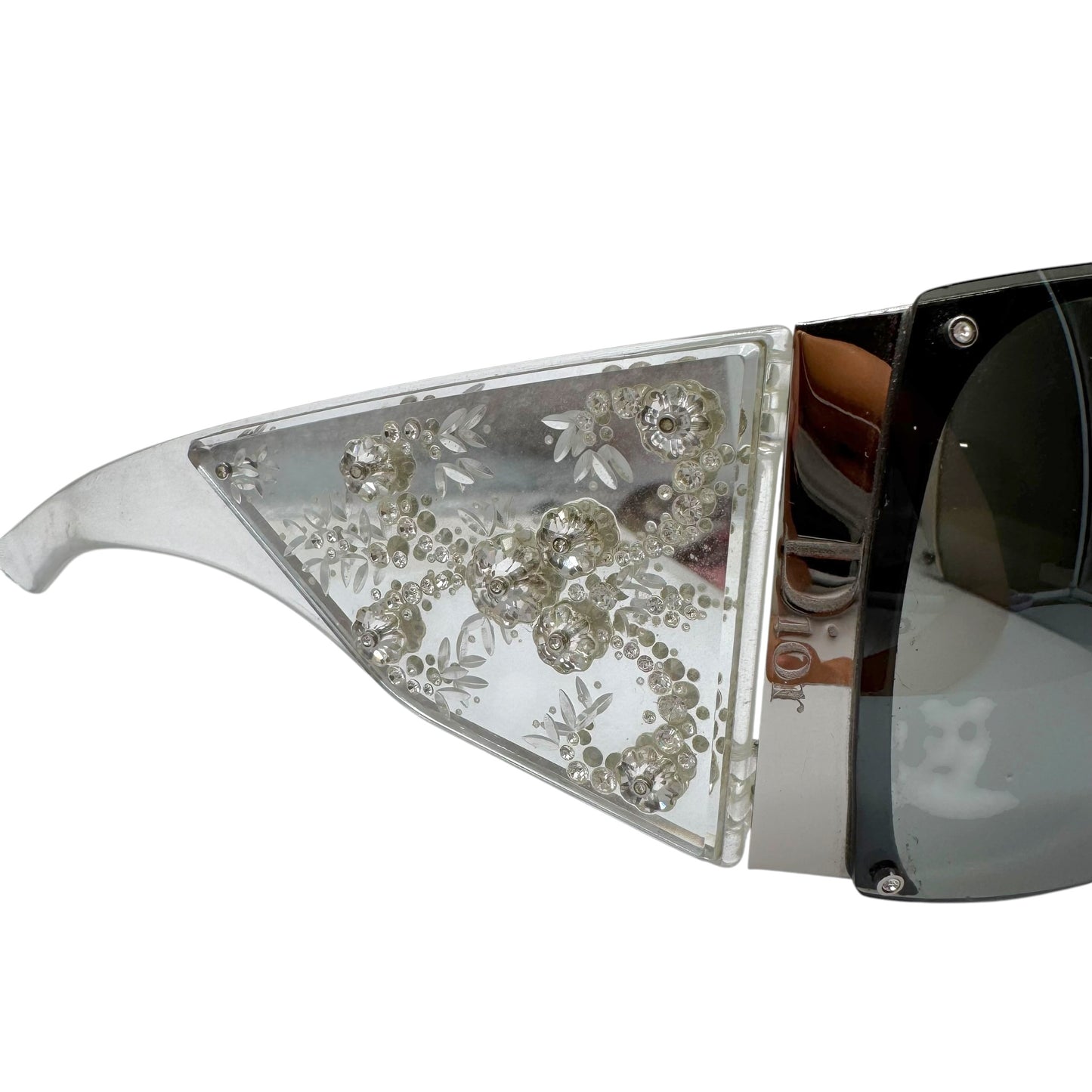 Christian Dior DiorGrandSalon Silver Mirrored Rhinestone Embellished Shield Sunglasses w/ Box