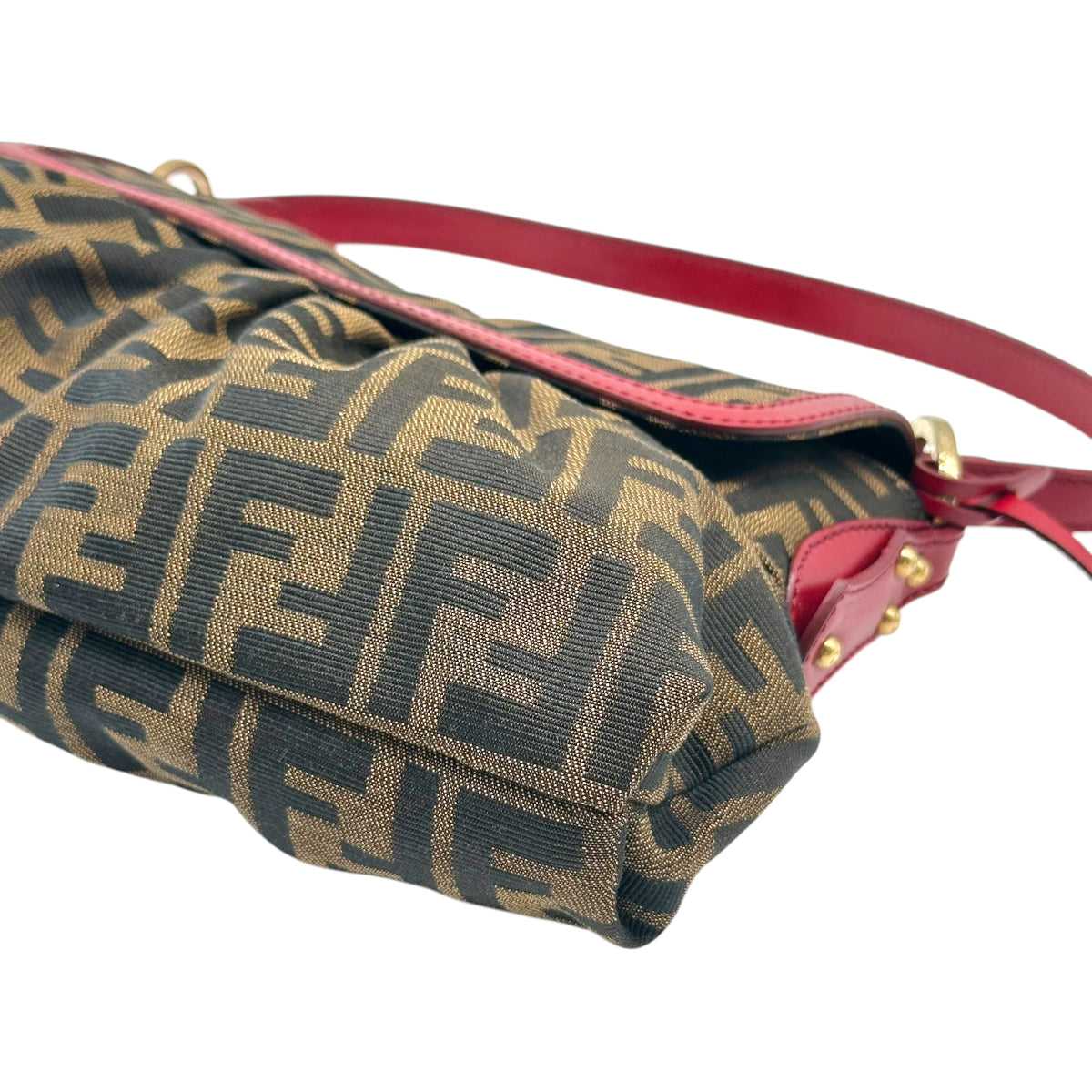 Fendi Medium Chef Shoulder Bag Zucca Monogram Red Leather