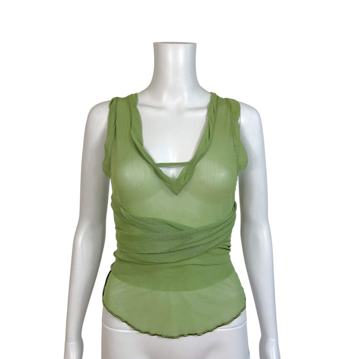 Jean Paul Gaultier Light Green Mesh Wrap Cropped Tank