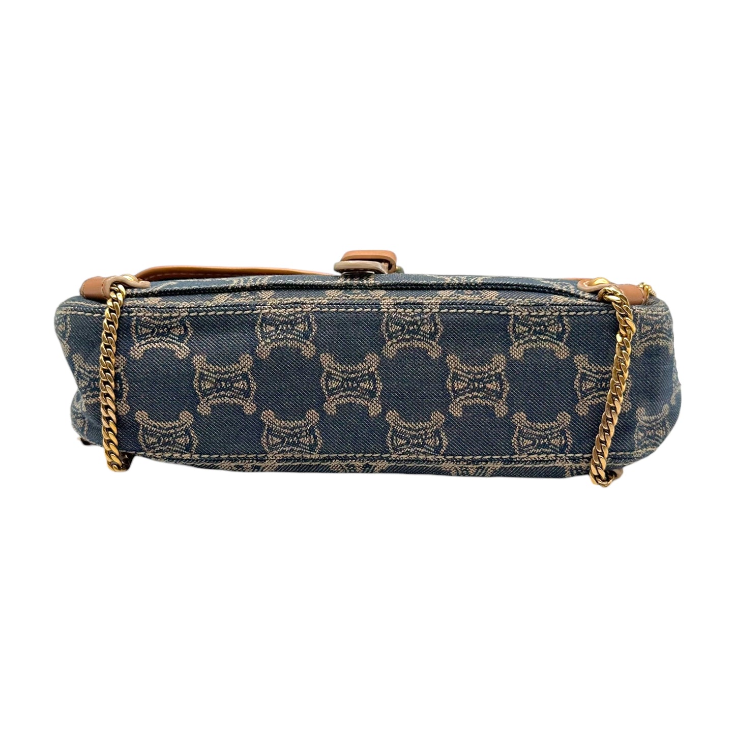 Celine Metallic Denim Triomphe Monogram Shoulder Bag