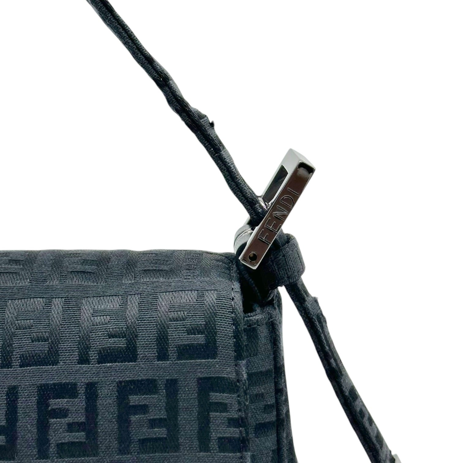 Fendi Black Zucchino Monogram Baguette Bag