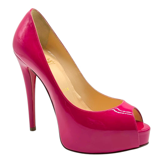 Christian Louboutin Hot Pink Patent Leather Peep-Toe Pumps