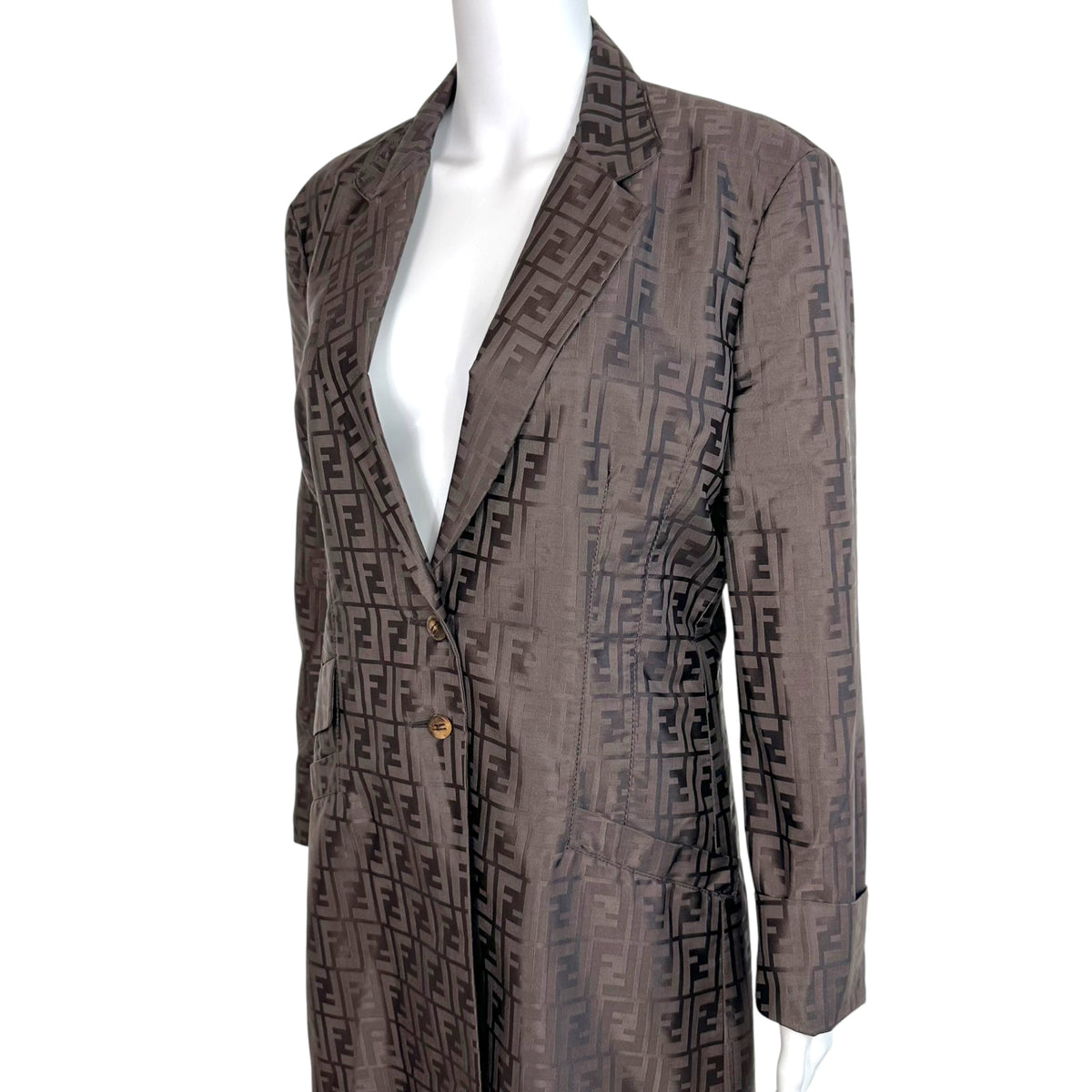 Fendi Brown Zucca Monogram Nylon Mid-Length Trench Coat