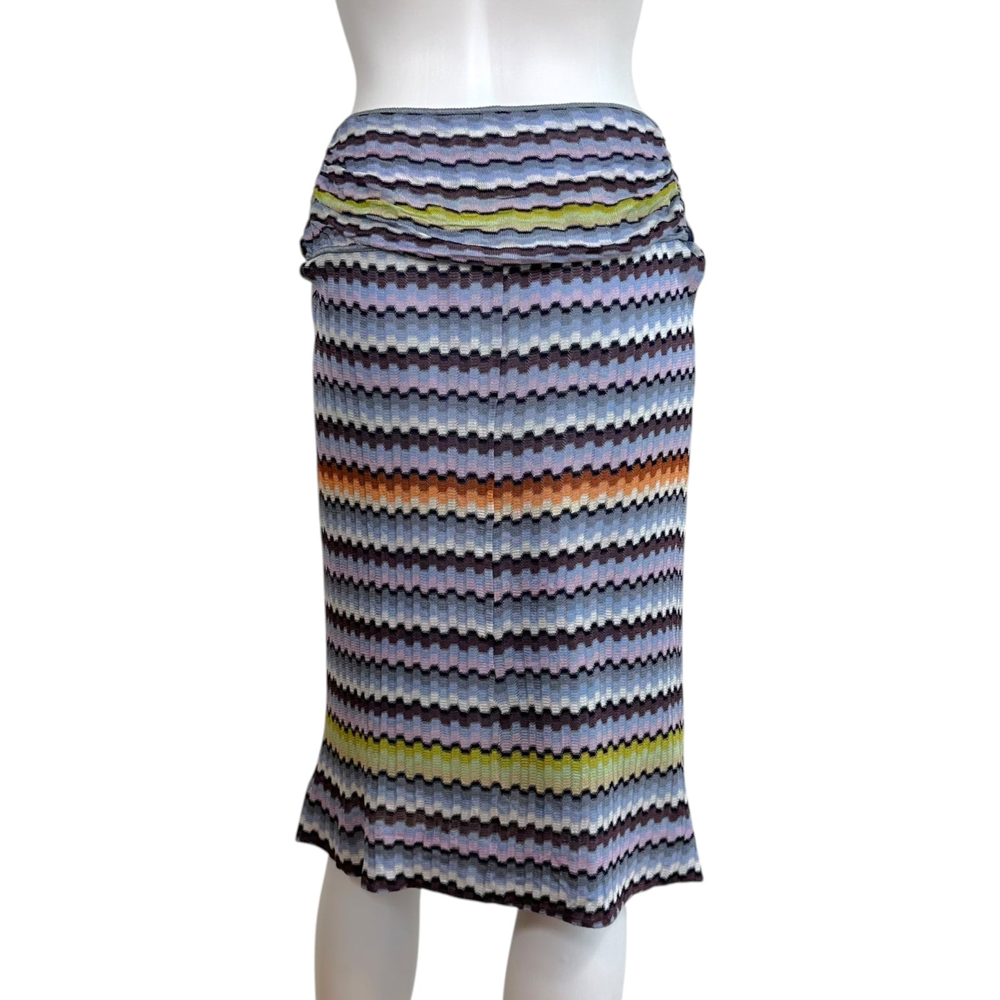 Missoni Periwinkle Blue Multicolor Chevron Knit Midi Skirt