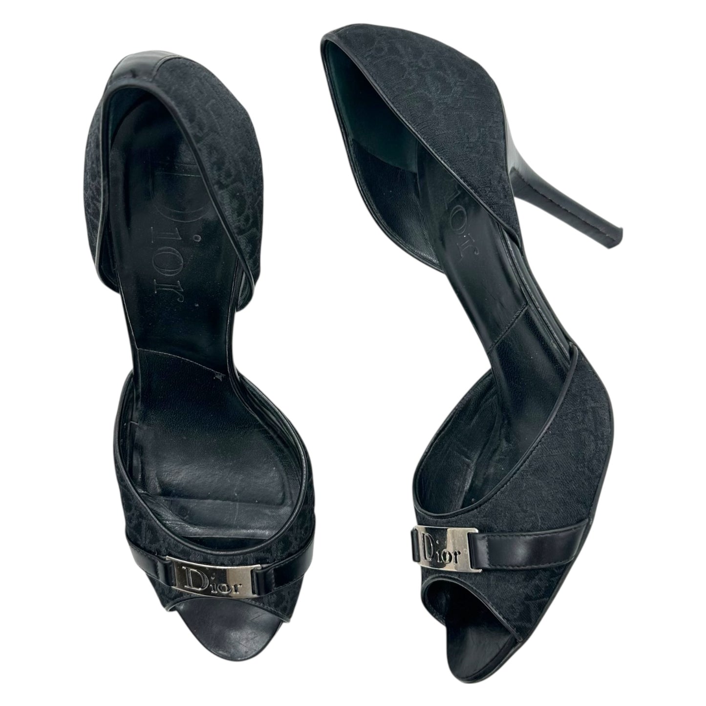 Christian Dior Black Street Chic Trotter Monogram Peep Toe Heels