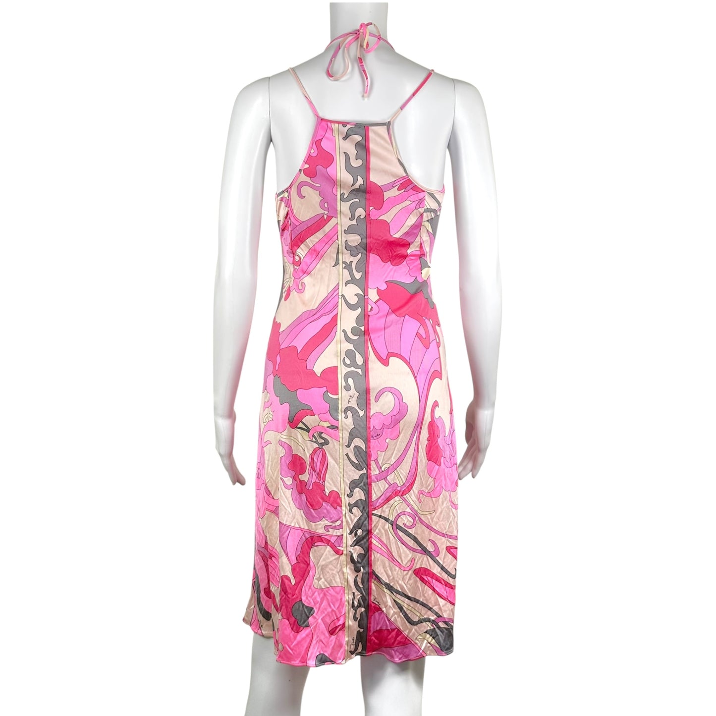 Emilio Pucci Halter Midi Dress Pink Gray Abstract Print