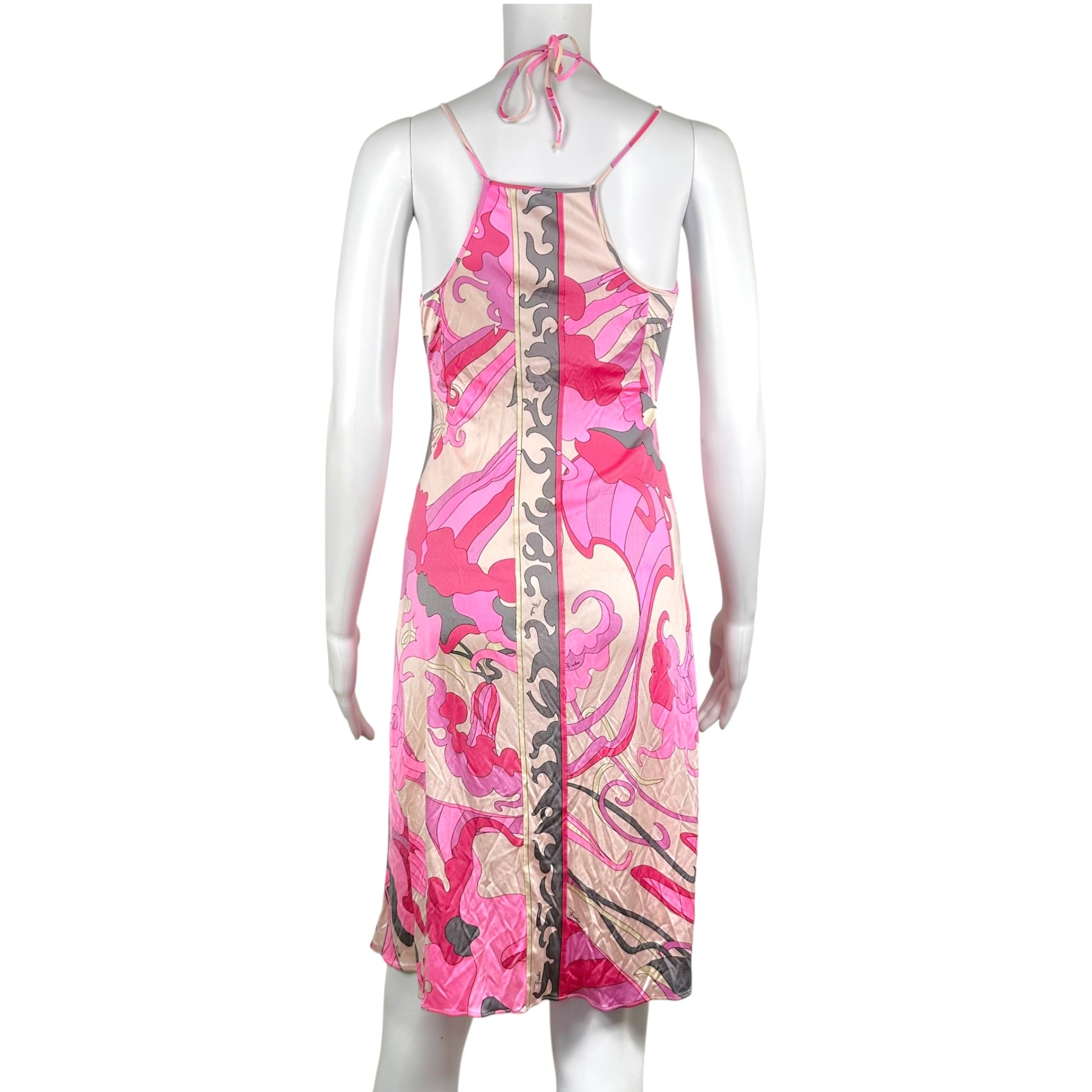 Emilio Pucci Halter Midi Dress Pink Gray Abstract Print