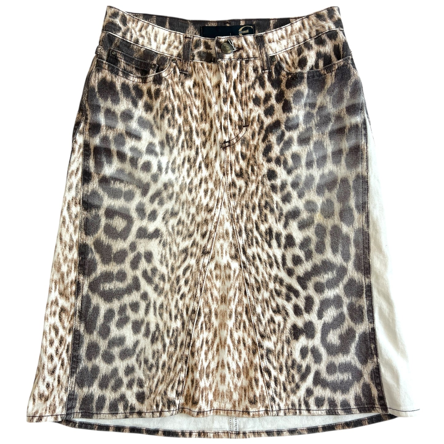 Just Cavalli Roberto Cavalli Leopard Print Denim Midi Skirt - Outfit Repeater